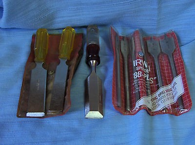 VINTAGE 2 SETS   3 WOOD CHISELS & 6 WOOD BITS   NICE CONDITION