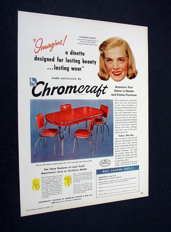 Chromcraft Red Dinette vintage metal table chair Ad