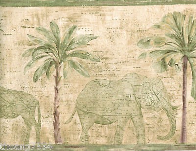 Palm Tree Elephant Safari Animals Wall paper Border