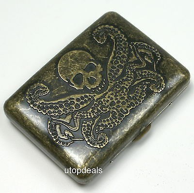   Antique Carved Embossed etched SKULL Cigarette cigar case holder 85mm