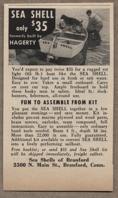 1952 Vintage Ad Sea Shell Plywood Boat Kits Branford,CT