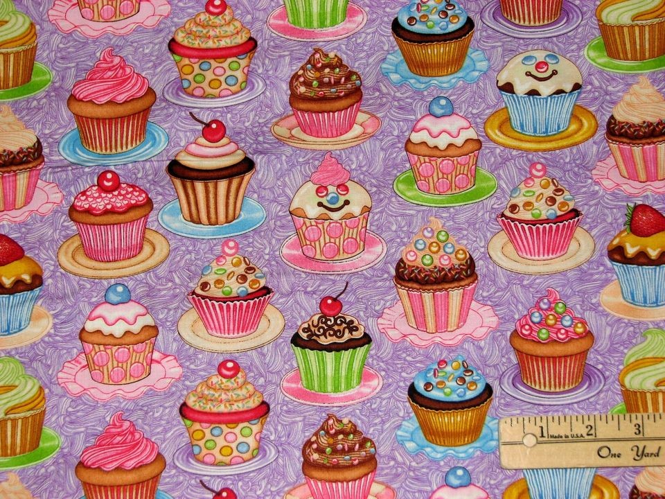 Sugar Rush Cupcakes & Cookies Cup Cake Lavender Fabric by the 1/2 Yard