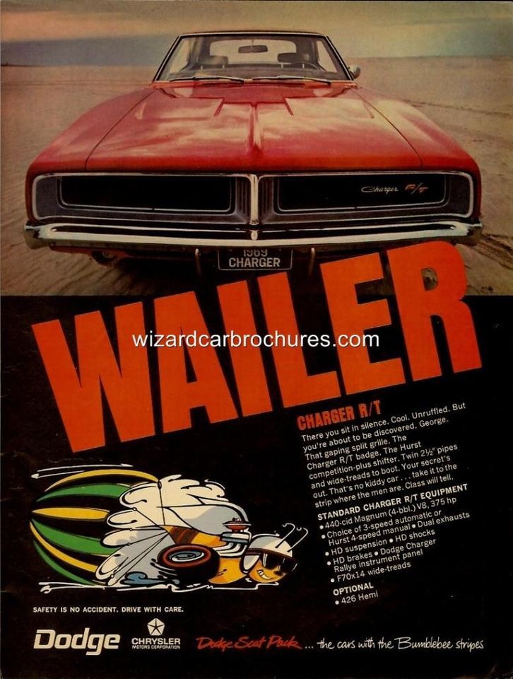 1969 DODGE CHARGER R/T POSTER AD SALES BROCHURE MINT