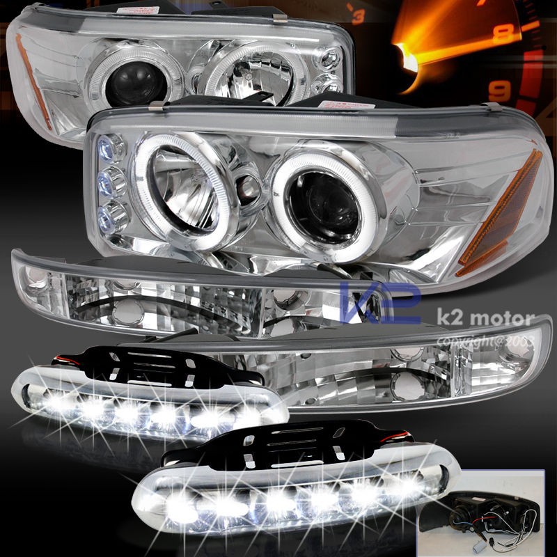 00 06 GMC YUKON XL SLT CLEAR HALO HEADLIGHTS+BUM​PER LIGHTS+LED FOG 