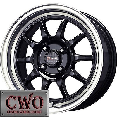 15 Black Drag DR 16 Wheels Rims 4x100 4 Lug Civic Mini Miata Cobalt XB 