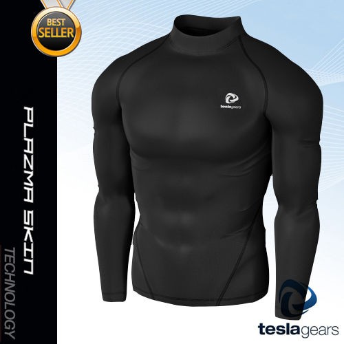 TESLA P SKIN COMPRESSION MOCK NECK BASE LAYER DRY TOP SHIRTS BLACK