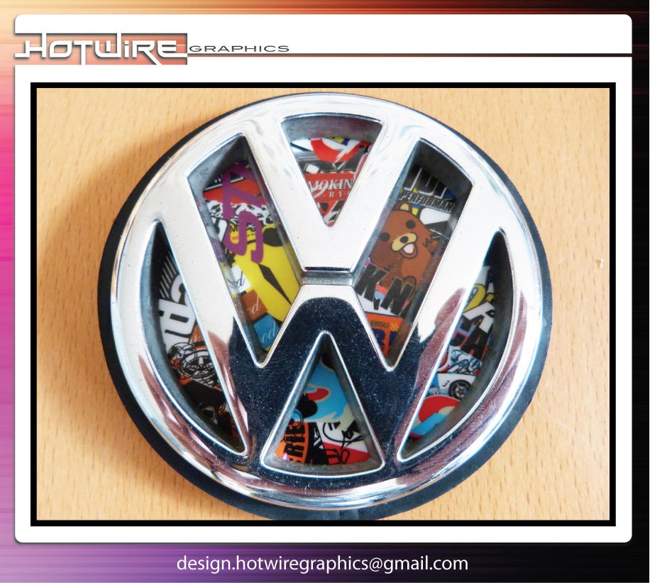 VW GOLF MK3 & POLO MK4 (6N) STICKERBOMB Printed Badge Inserts. GTI R32 