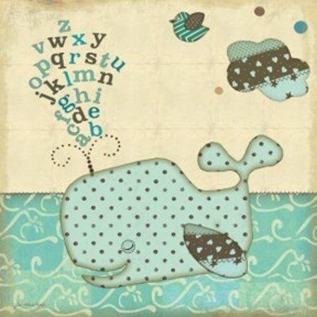 Alphabet Whale Kids Room Jo Moulton 12x12 inch Framed or Unframed 