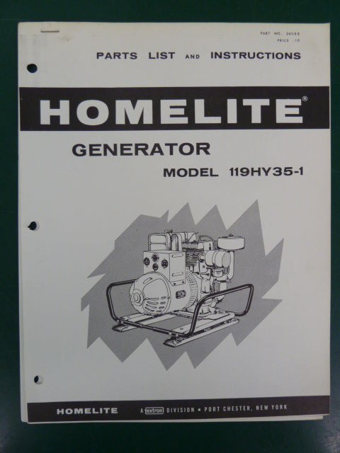 VINTAGE HOMELITE GENERATOR PARTS LIST MANUAL 119 HY 35   1 NO. 24088