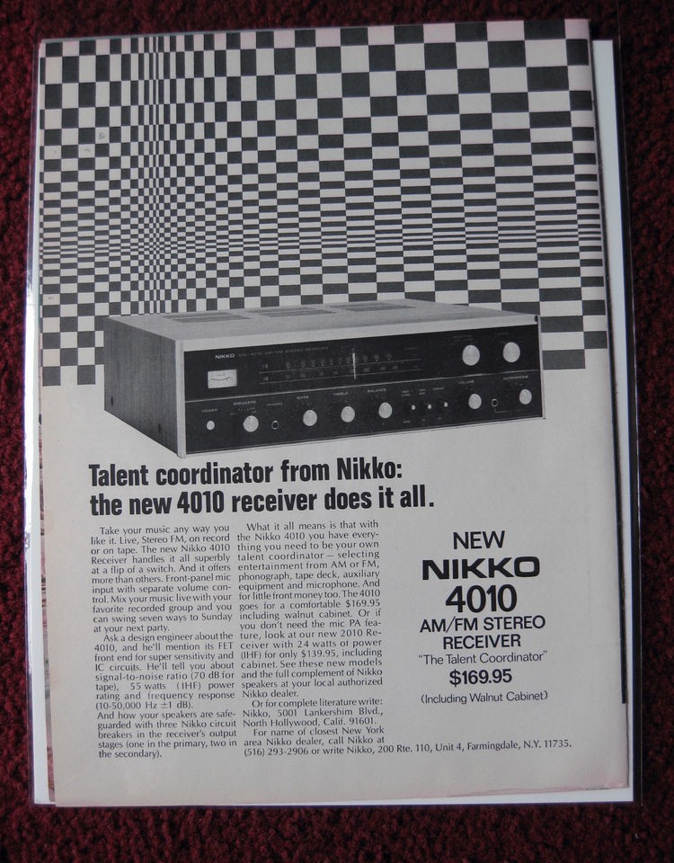 1972 Print Ad Nikko 4010 AM/FM Stereo Receiver ~ The Talent 