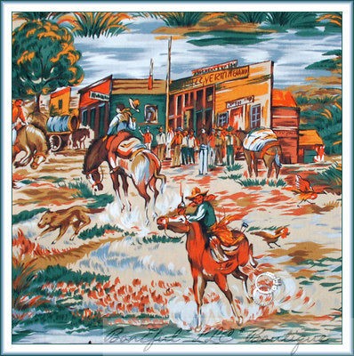 BonEful Fabric FQ Cotton Alexander Henry VTG Rodeo Western Town Horse 