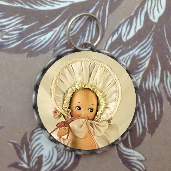 Vintage Kewpie Baby in a Bonnet Silver Bubble Charm, Pendant