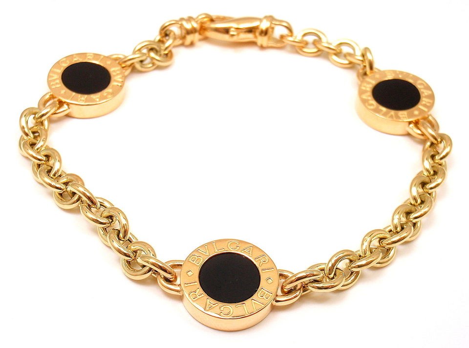 RARE AUTHENTIC BVLGARI BVLGARI 18K YELLOW GOLD BLACK ONYX LINK 