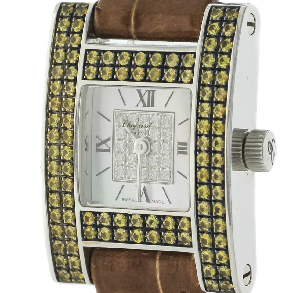 Chopard 533016 1.01ct Yellow Saphire 18K White Gold Quartz Ladies 