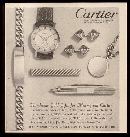 1951 Cartier Swiss watch & mens jewelry photo vintage print ad