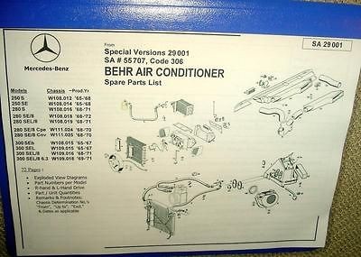   280SE/C 2.8L Convertible BEHR A/C AIR CONDITIONER SPARE PARTS LIST