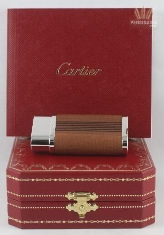 CARTIER TRANSTLANTIQUE WOODEN LIGHTER ENGRAVED KOTIBE WOOD WITH 