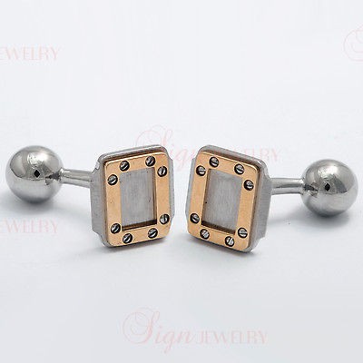 CARTIER Santos White Steel & Yellow Gold Unisex Round Cufflinks