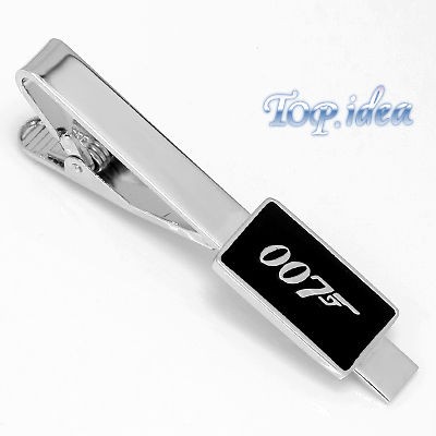   007 SECRET AGENT BLACK ENAMEL SILVER TONE MENS TIE CLASP BAR CLIP NEW