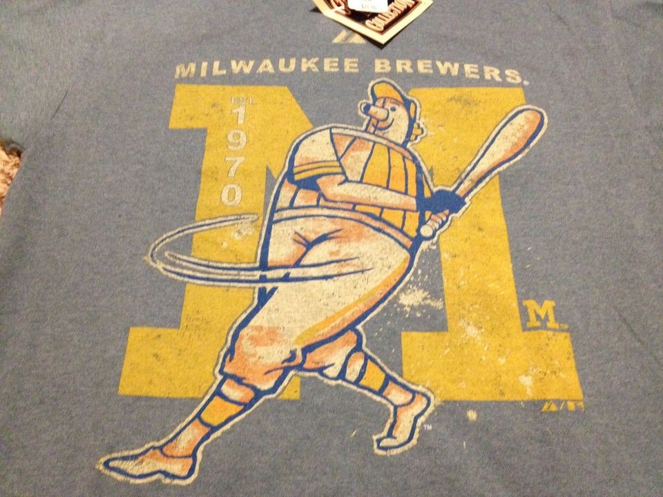   Brewers Retro Vintage Throwback T Shirt Jersey MLB Majestic NEW