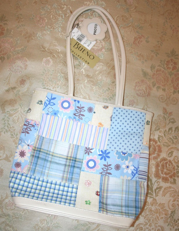 BUENO Blue & Ecru Patchwork Fabric Purse Handbag NWT