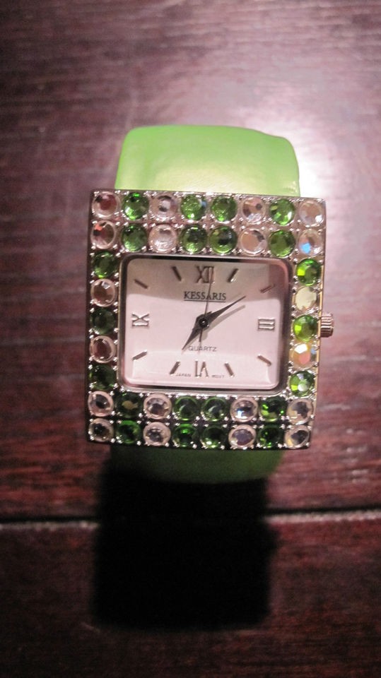 Kessaris Cuff Watch w/ Green Band Quartz Face Stainless Steel Caseback