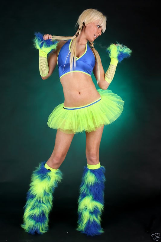 FC Rave Clubbing Outfit Ravewear BLUE + UV YELL UK 4 6