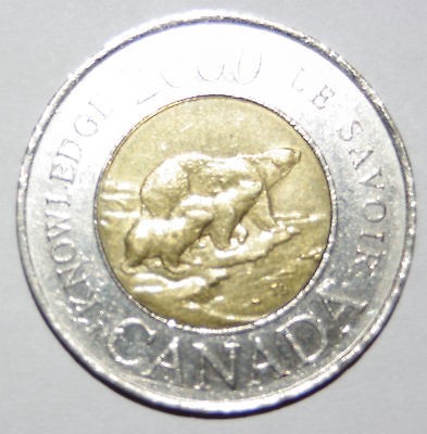 Canadian Twonie Toonie Year 2000 Knowledge Canada coin