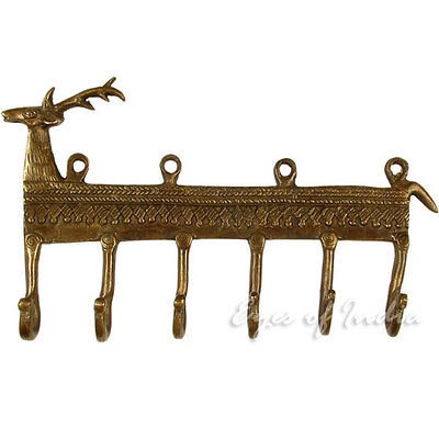 ANTLER BRASS COAT KEY HAT HANGER WALL HOOK Ethnic India Decorative 