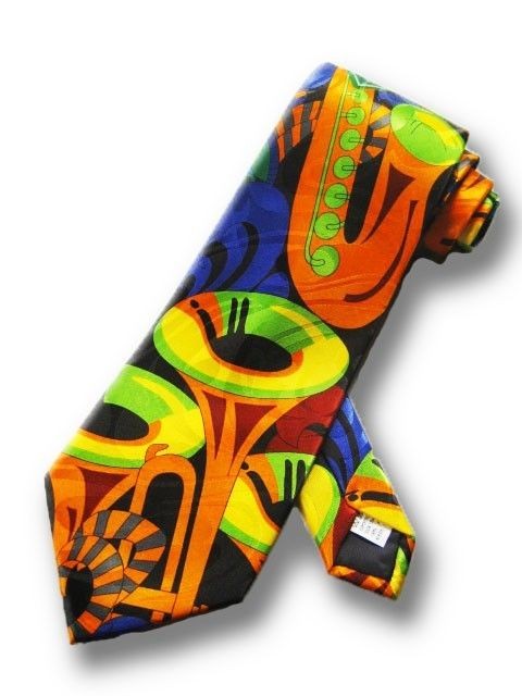   STREET JAZZ NECKTIE ORLEANS SAXOPHONE TIE MUSIC TRUMPET COLORFUL