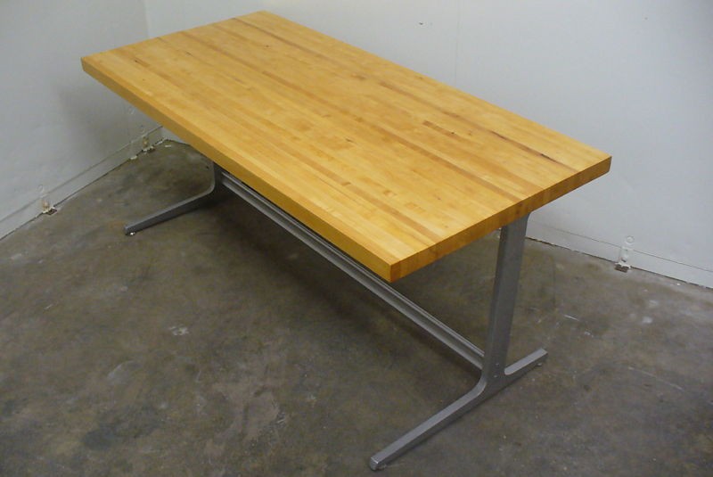 Mid Century Modern Industrial Maple and Aluminum Desk