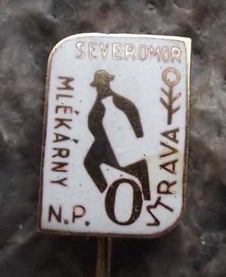 Antique Severomoravsy Mlekarny Ostrava Milk Dairy Company Churn & Man 