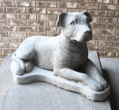 CONCRETE PIT BULL DOG UNCROPPED STATUE // MEMORIAL