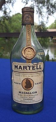 VINTAGE J & F MARTELL V.S.O.P. MEDALLION COGNAC BOTTLE