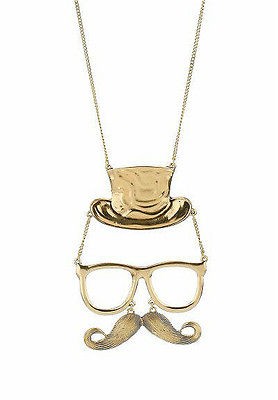 Cool Retro Rock Bronze Cosplay Mustache Glasses Hat Doll Pendant Chain 