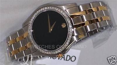 MENS MOVADO CORPORATE EXCLUSIVE 0605975 0.75ct DIAMOND 2 TONE BLK 