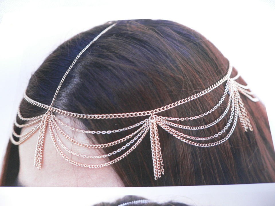 NEW WOMEN GOLD HEAD METAL CHAIN JEWELRY GRECIAN FASHION HAIR 