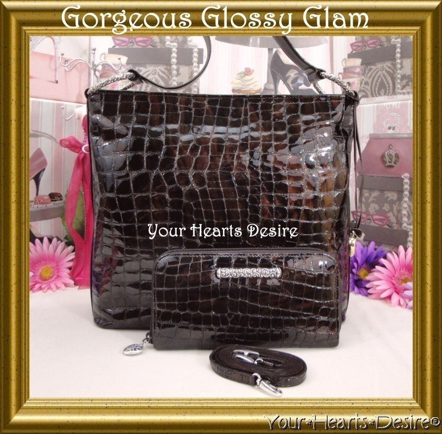 379~BRIGHTON BRONZE ♥CHER♥ CROCO PATENT LEATHER SHOULDERBAG 