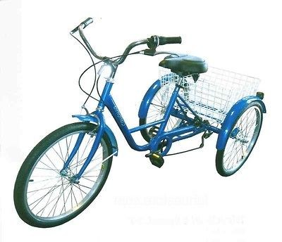 New 3 WHEEL ADULT 24 BIKE TRICYCLE BICYCLE 6 SPEED BLUE