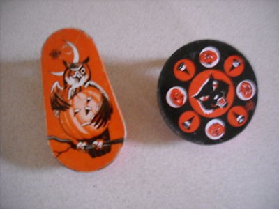 vintage old metal halloween decoration noisemaker lot owl black cat 