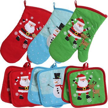 3PC CHRISTMAS SANTA OR SNOWMAN Kitchen Stove Cook Potholder & Oven 