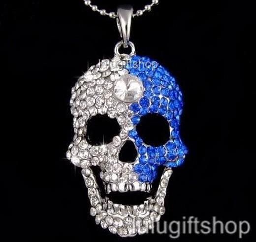   GOLD PLATED 3D SKULL PENDANT NECKLACE USE SWAROVSKI CRYSTALS BLING