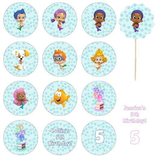 Bubble Guppies Cupcake Toppers/Food Picks/Birthday Party Supplies