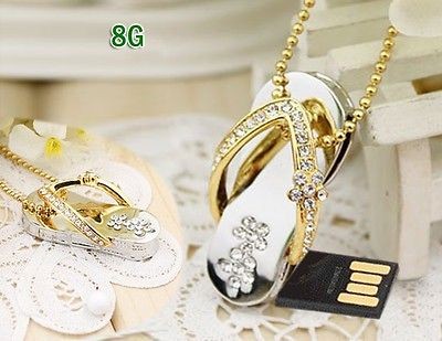 8GB 8G Swarovski element Crystal Slipper Necklace USB Flash Drive 