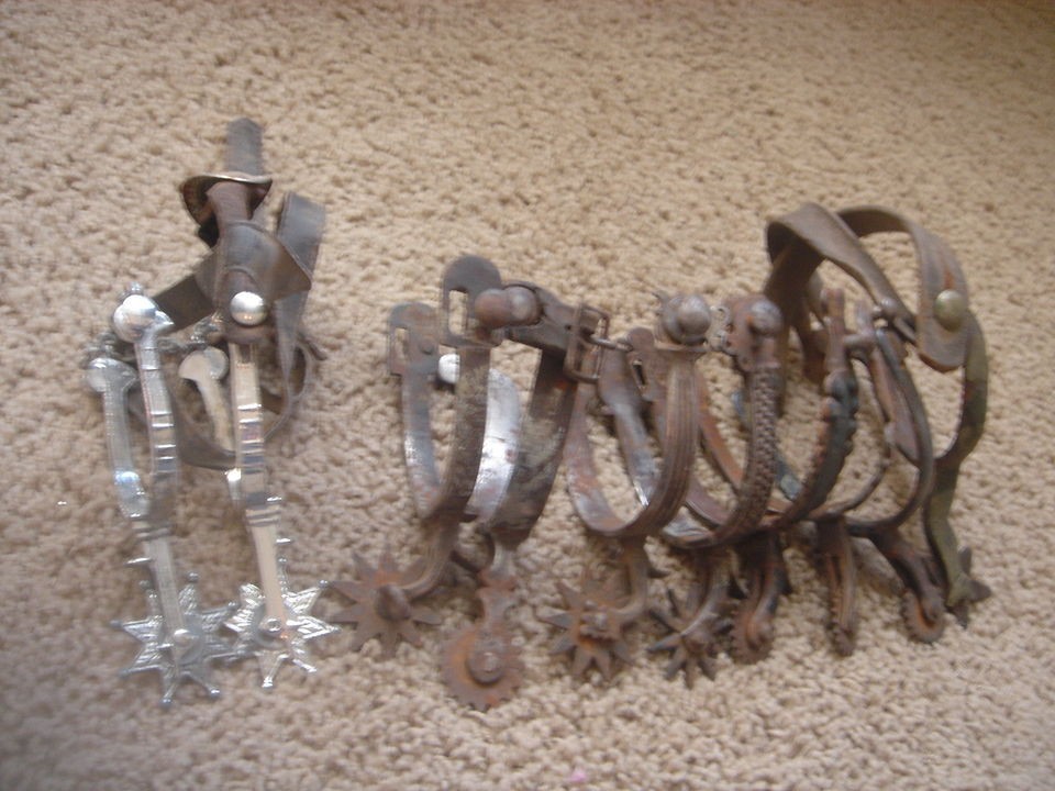 10 Vintage OLD single GAL LEG spur with engraved leathers WESTERN 