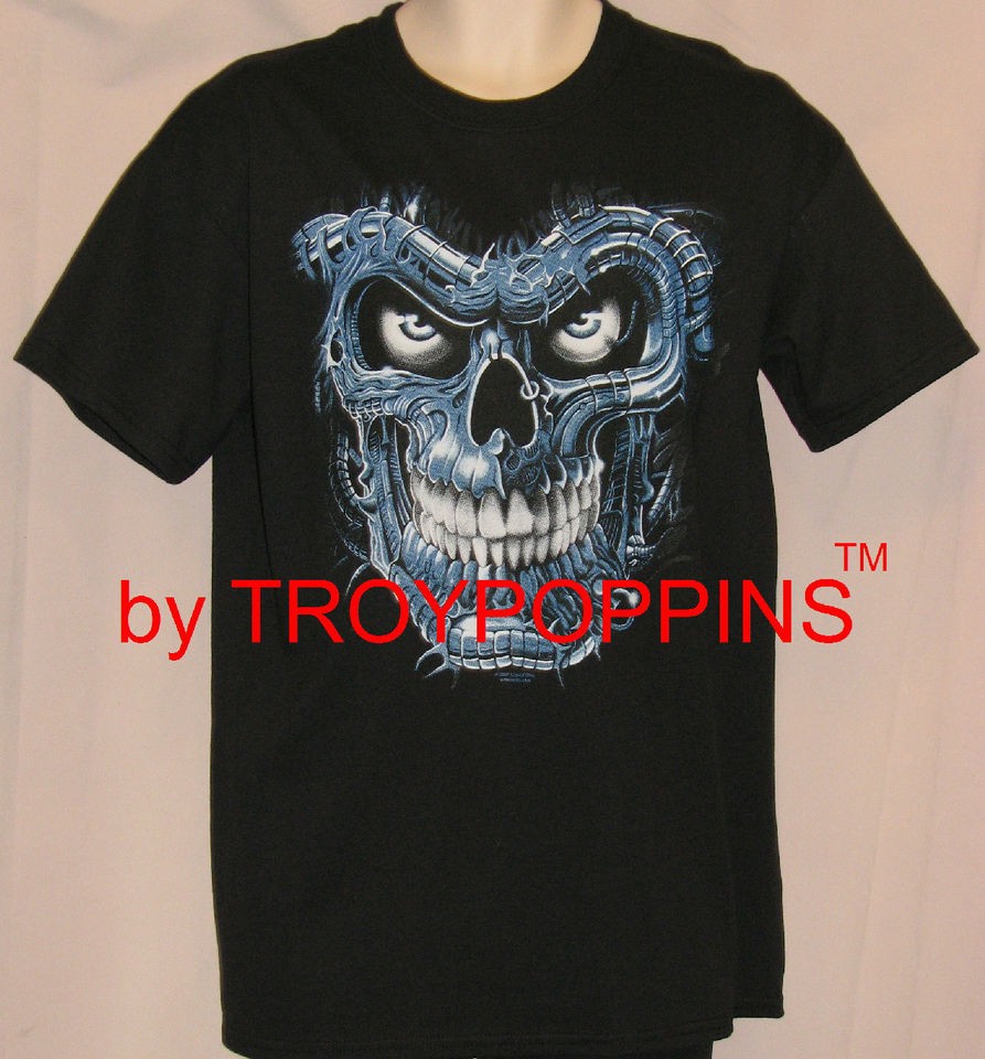 TERMINATOR SKULL BLUE EVIL ROBOT TATTOO VIDEO GAME T SHIRT GRAPHIC 