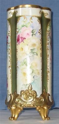 FRENCH CHINA LARGE CYLINDER FTD. VASE w/ROSES