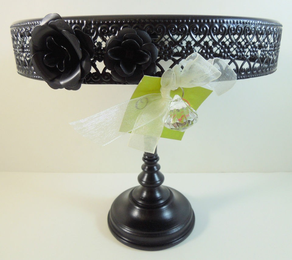   BLACK FLOWERS CAKE PEDESTAL CUPCAKE STAND WEDDING OPULENT TREASURES