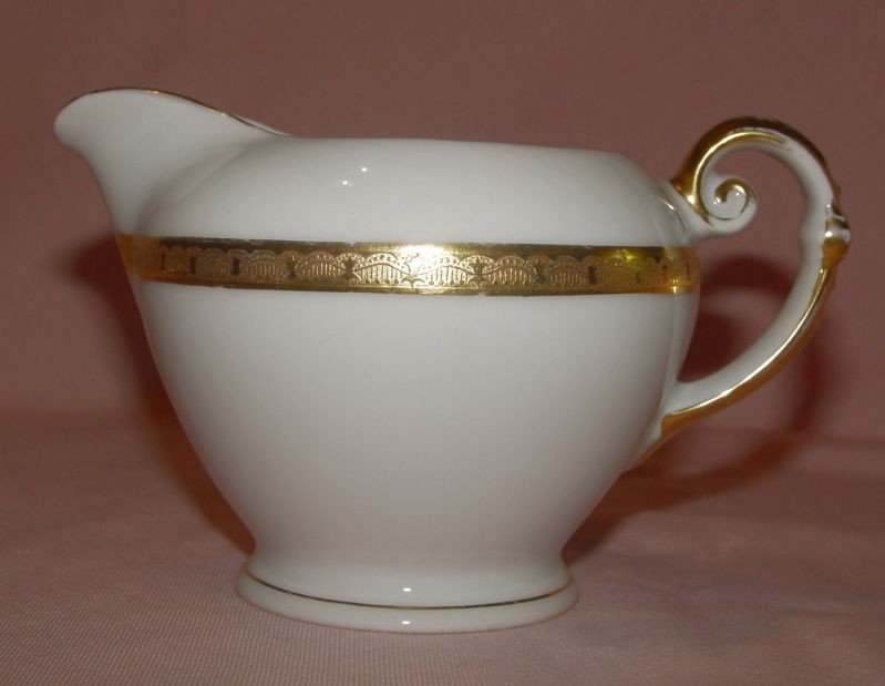 VICTORIA CZECHOSLOVAKIA CHINA  CREAMER GOLD ENCRUSTED BAND RIM