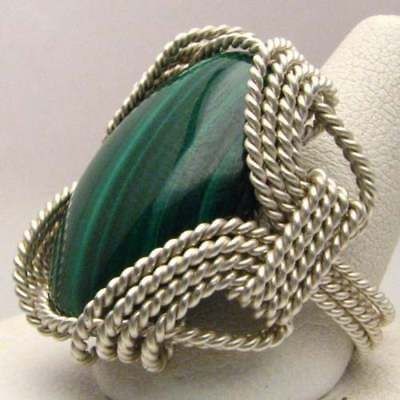 Hand Made Wire Wrapped Malachite Sterling Silver Ring